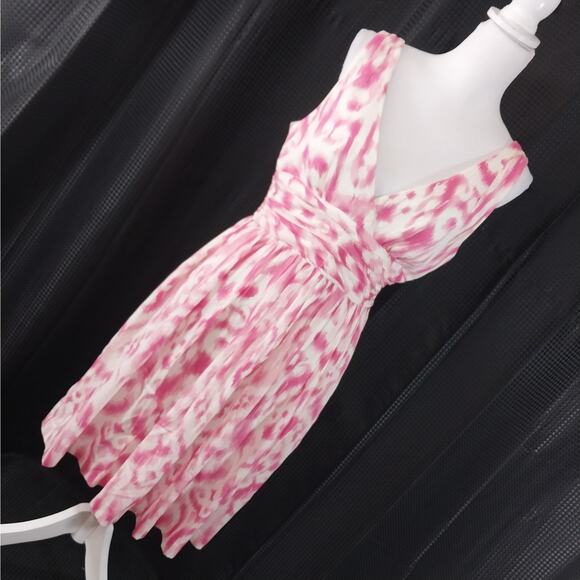 TRINA TURK, LOS ANGELES! SILK! PINK & WHITE ABSTRACT A-LINE CHIFFON DRESS! SZ 10 - Picture 10 of 10
